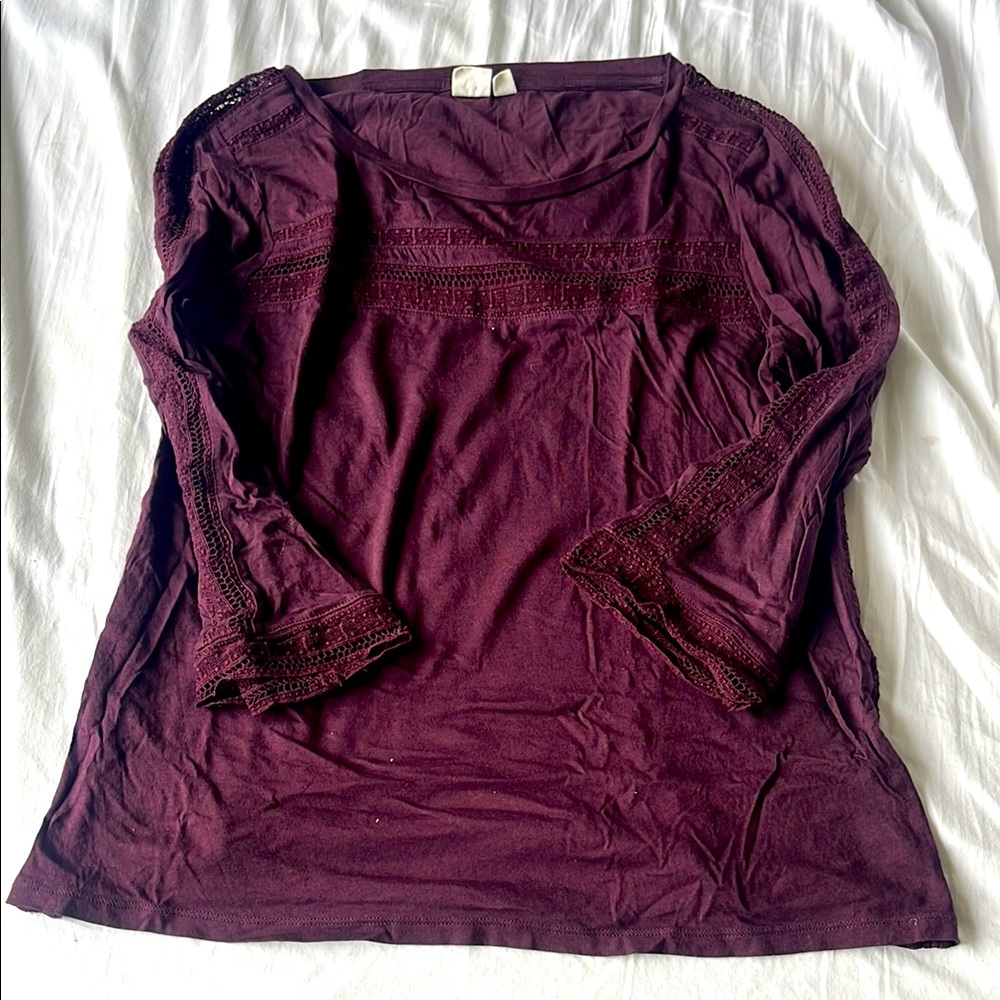 GAP Women's Burgundy Lace Pattern Trim Top